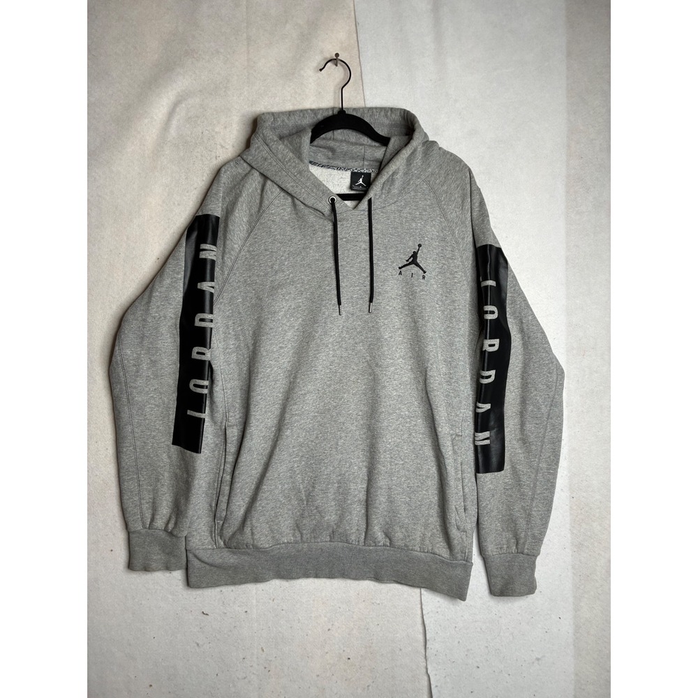 Jordan Air Jumpman Pullover Hoodie Mens Large Gray Black Sleeve Logo Fleece L